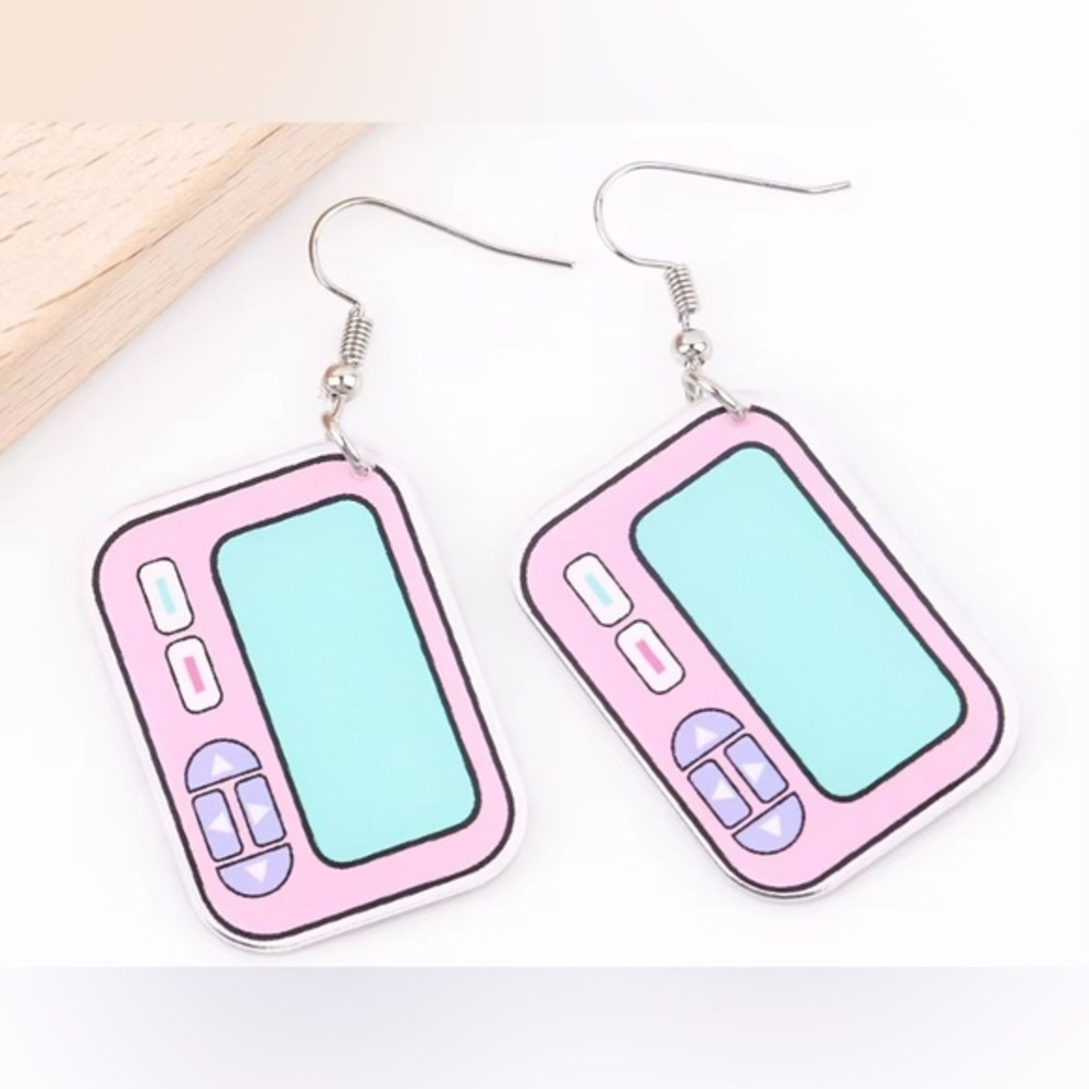 NWT - Retro 90s Pink Gameboy acrylic dangle earrings single sided